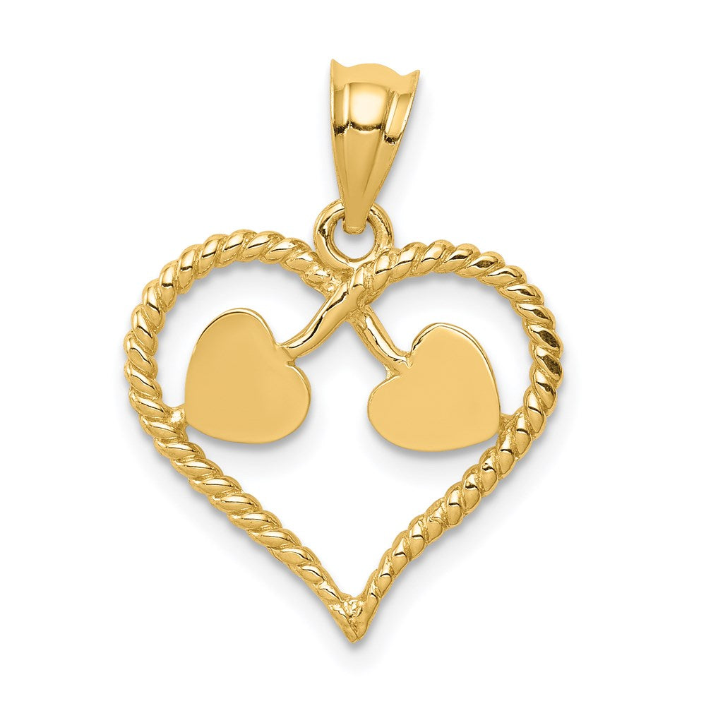 14K Gelbgold polierter und gedrehter Herz-Anhänger