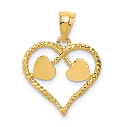 14K Gelbgold polierter und gedrehter Herz-Anhänger