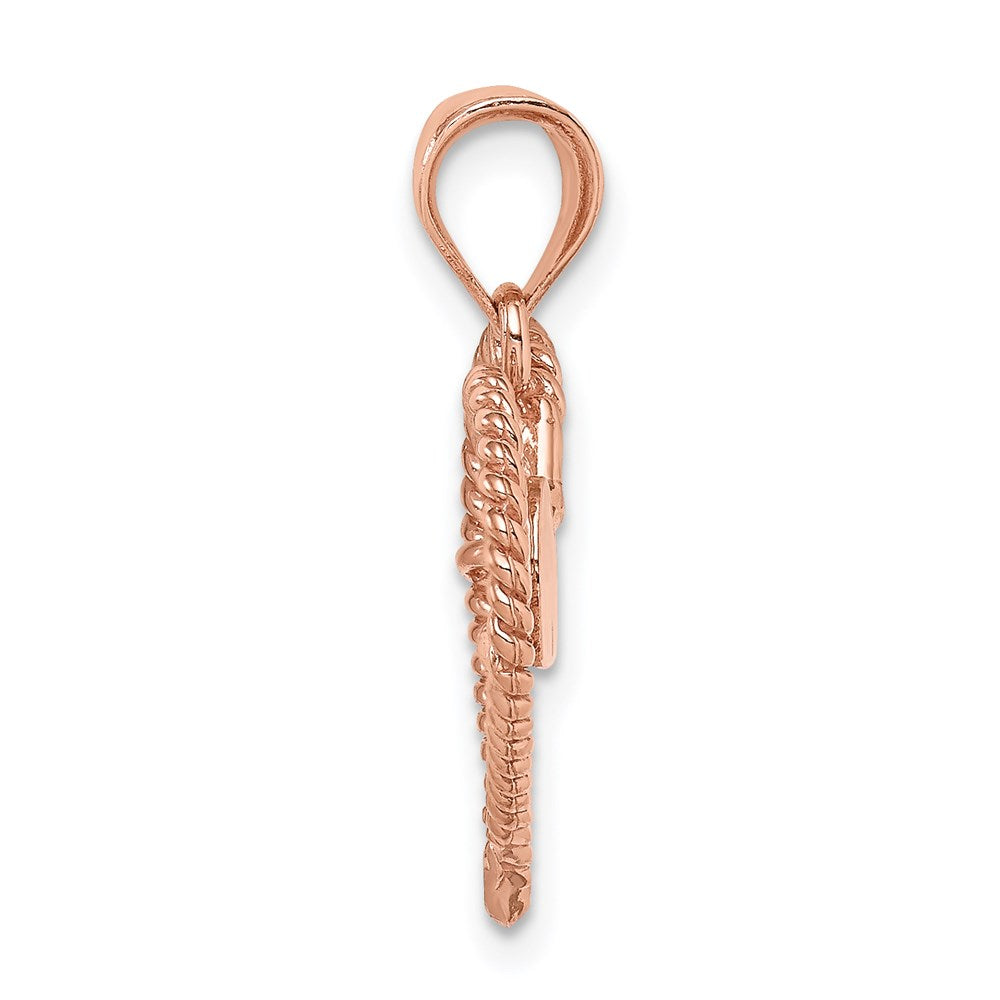 14 Karat Roségold Rose polierter und gedrehter Herz-Anhänger