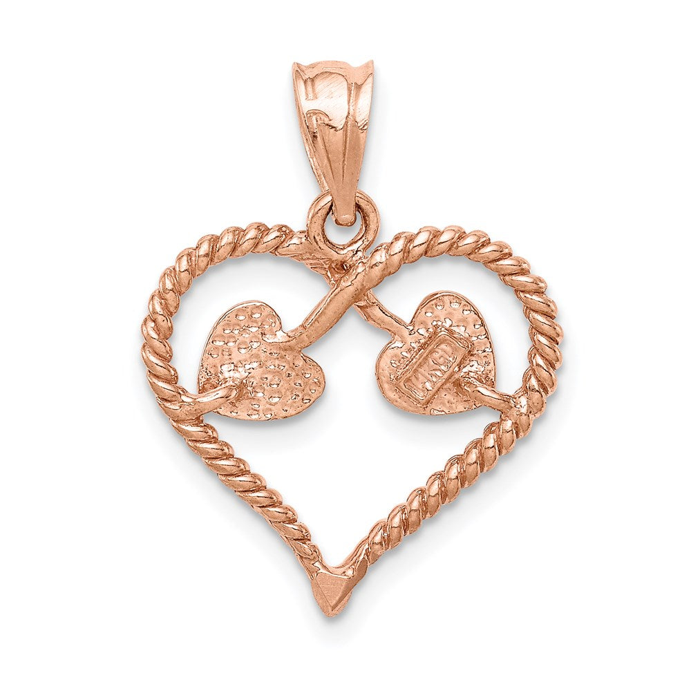 14 Karat Roségold Rose polierter und gedrehter Herz-Anhänger