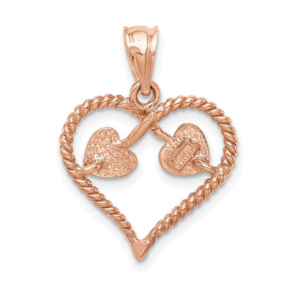 14 Karat Roségold Rose polierter und gedrehter Herz-Anhänger