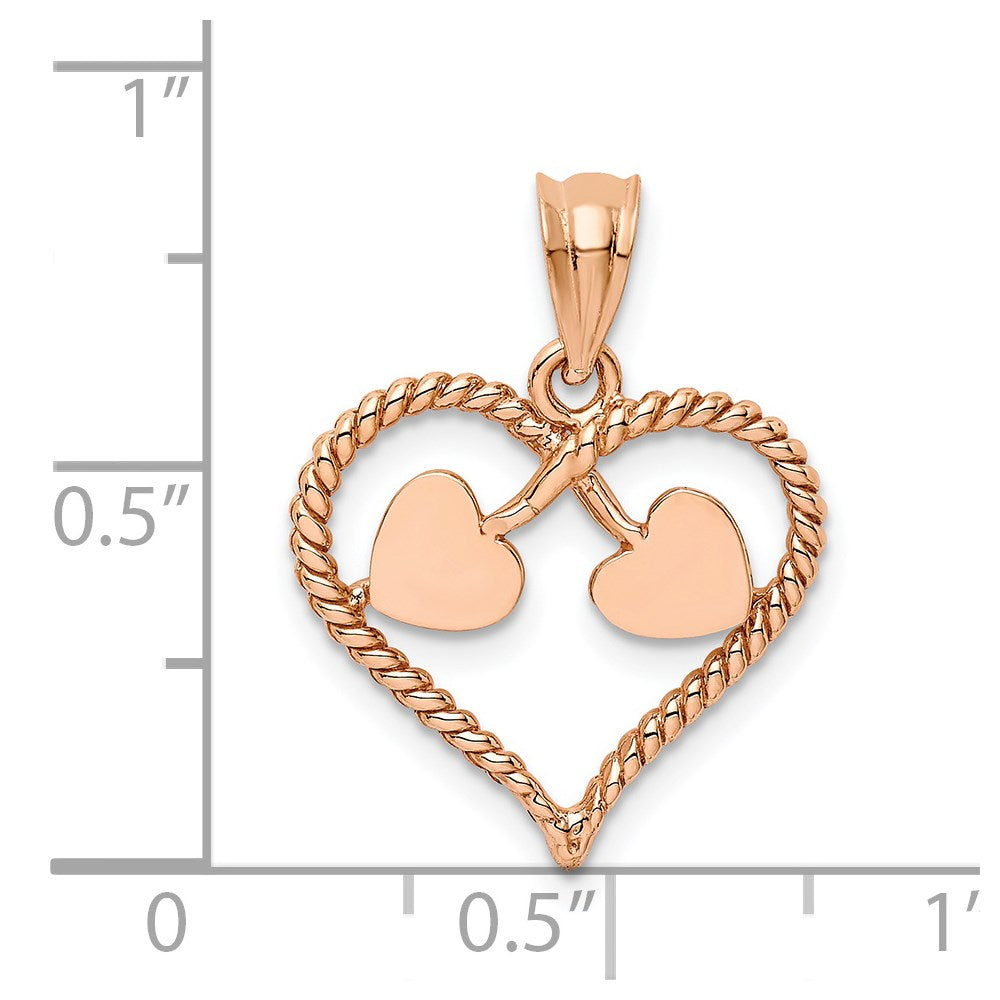 14 Karat Roségold Rose polierter und gedrehter Herz-Anhänger