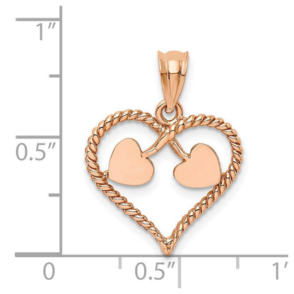14 Karat Roségold Rose polierter und gedrehter Herz-Anhänger
