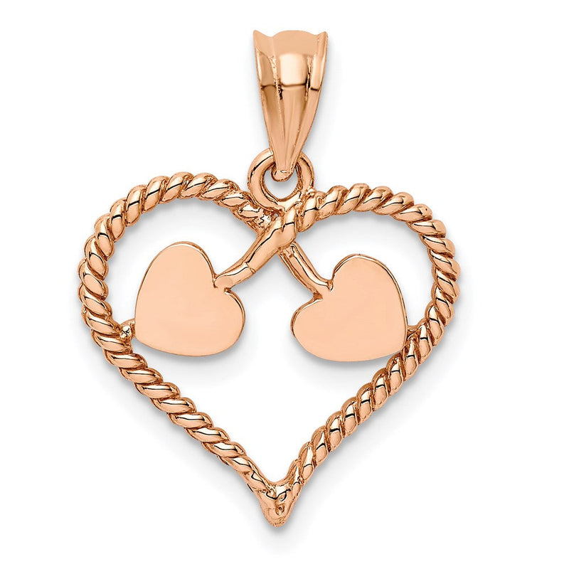 14 Karat Roségold Rose polierter und gedrehter Herz-Anhänger