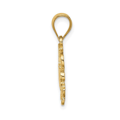 14K Gelbgold Polierter & Strukturierter #1 Mutter-Anhänger