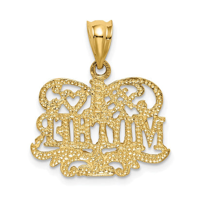 14K Gelbgold Polierter & Strukturierter #1 Mutter-Anhänger