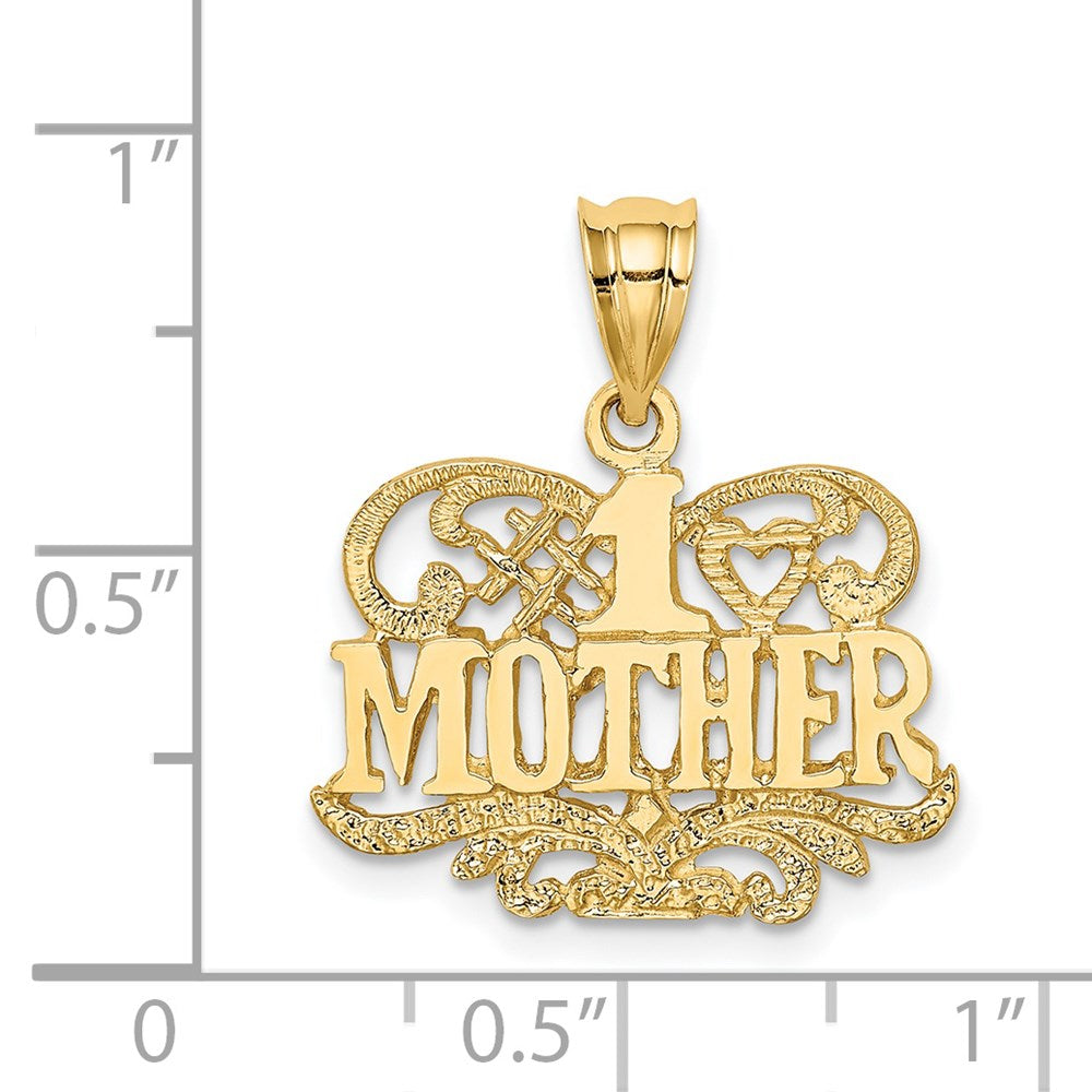 14K Gelbgold Polierter & Strukturierter #1 Mutter-Anhänger
