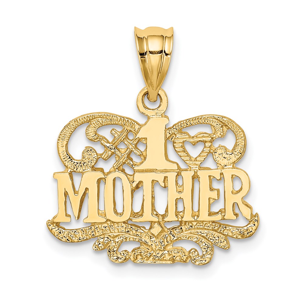 14K Gelbgold Polierter & Strukturierter #1 Mutter-Anhänger