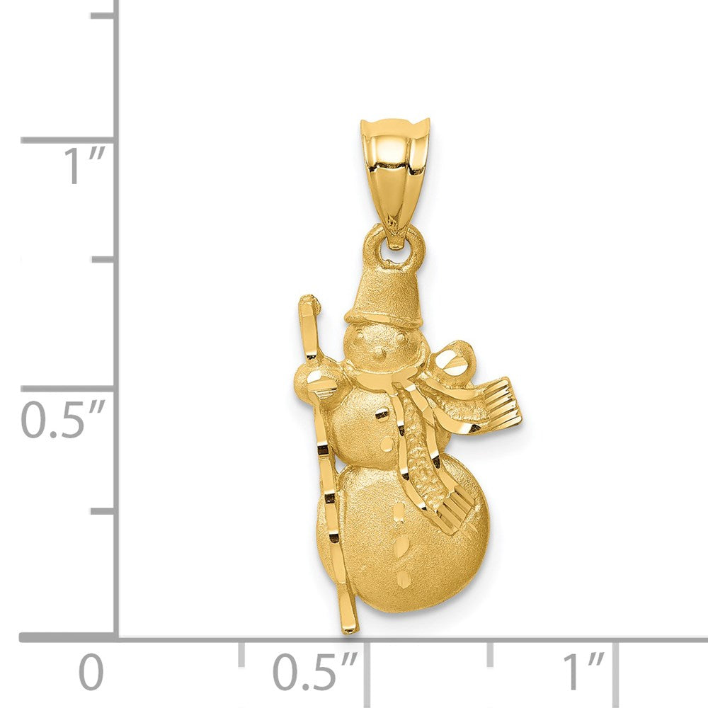 14K Gelbgold Diamant-geschliffener gebürsteter und polierter Schneemann-Anhänger