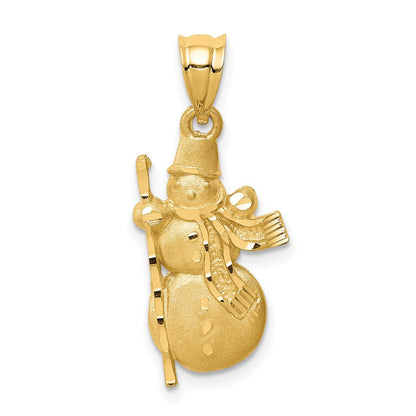 14K Gelbgold Diamant-geschliffener gebürsteter und polierter Schneemann-Anhänger
