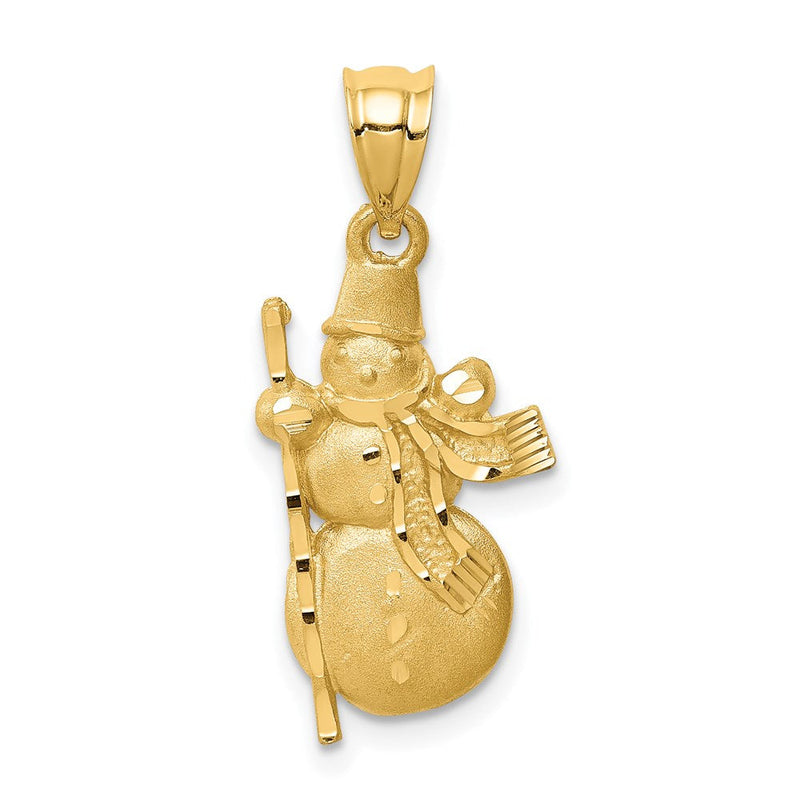 14K Gelbgold Diamant-geschliffener gebürsteter und polierter Schneemann-Anhänger