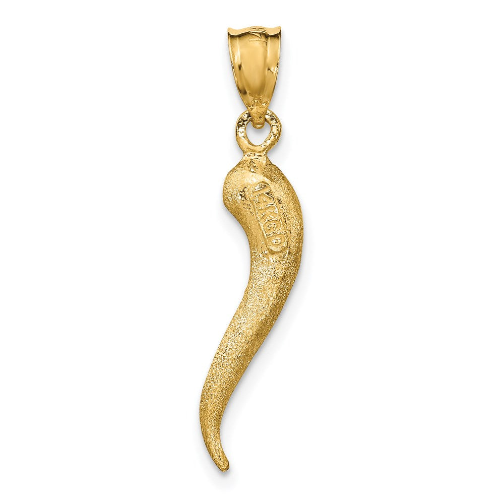 14K Gelbgold Gebürsteter 3D-Italienisches Horn Anhänger