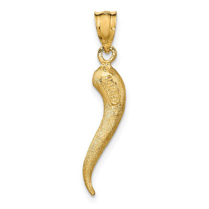 14K Gelbgold Gebürsteter 3D-Italienisches Horn Anhänger