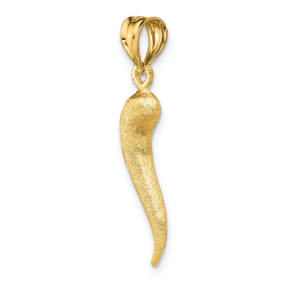 14K Gelbgold Gebürsteter 3D-Italienisches Horn Anhänger