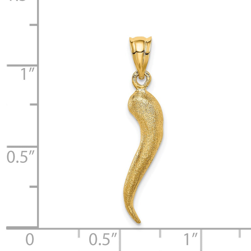14K Gelbgold Gebürsteter 3D-Italienisches Horn Anhänger