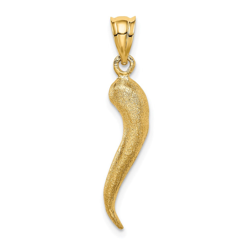 14K Gelbgold Gebürsteter 3D-Italienisches Horn Anhänger