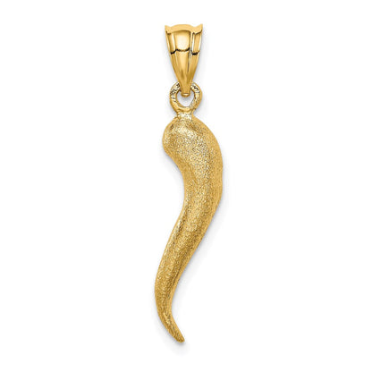 14K Gelbgold Gebürsteter 3D-Italienisches Horn Anhänger
