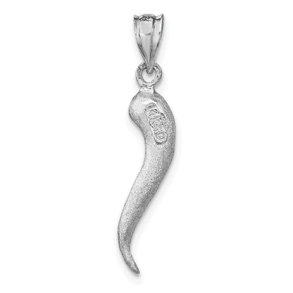 14K Weißgold Weiß Gebürsteter 3D Italienisches Horn Anhänger
