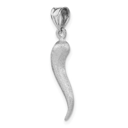 14K Weißgold Weiß Gebürsteter 3D Italienisches Horn Anhänger