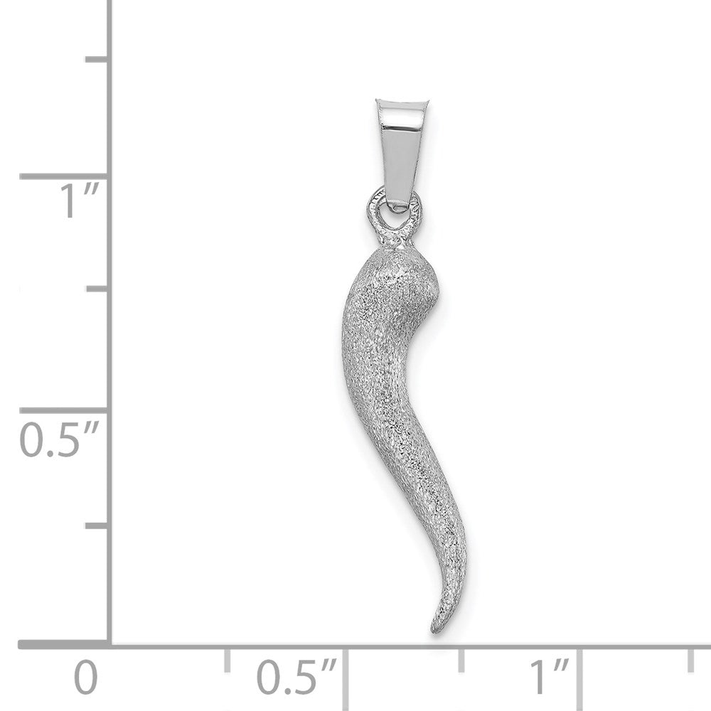 14K Weißgold Weiß Gebürsteter 3D Italienisches Horn Anhänger