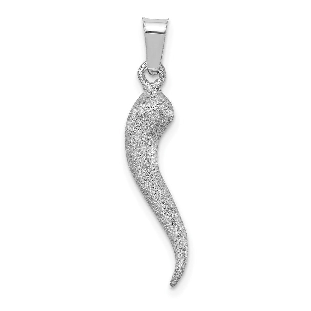 14K Weißgold Weiß Gebürsteter 3D Italienisches Horn Anhänger