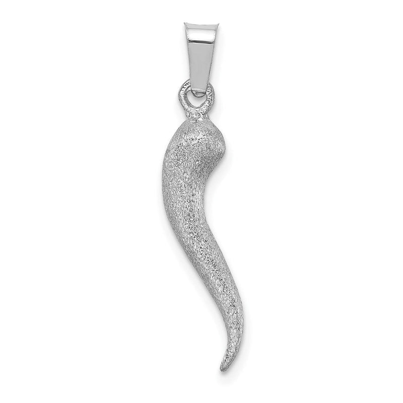 14K Weißgold Weiß Gebürsteter 3D Italienisches Horn Anhänger