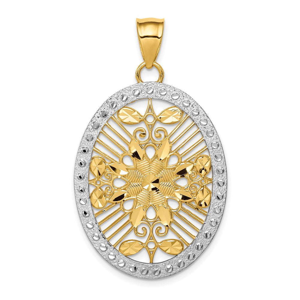 14 Karat Gelb- und Rhodiumgold sowie Weißrhodium, poliert und diamantgeschliffen, ovaler Anhänger