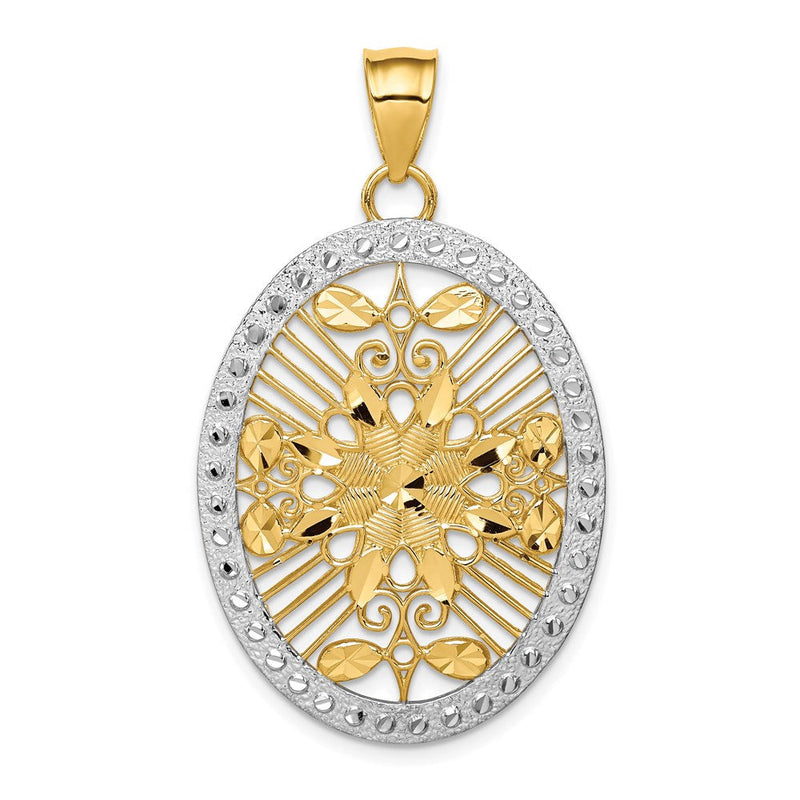 14 Karat Gelb- und Rhodiumgold sowie Weißrhodium, poliert und diamantgeschliffen, ovaler Anhänger