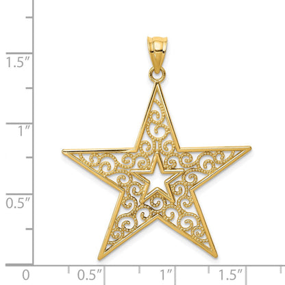 14K Gelbgold Poliert Filigran Stern-Anhänger