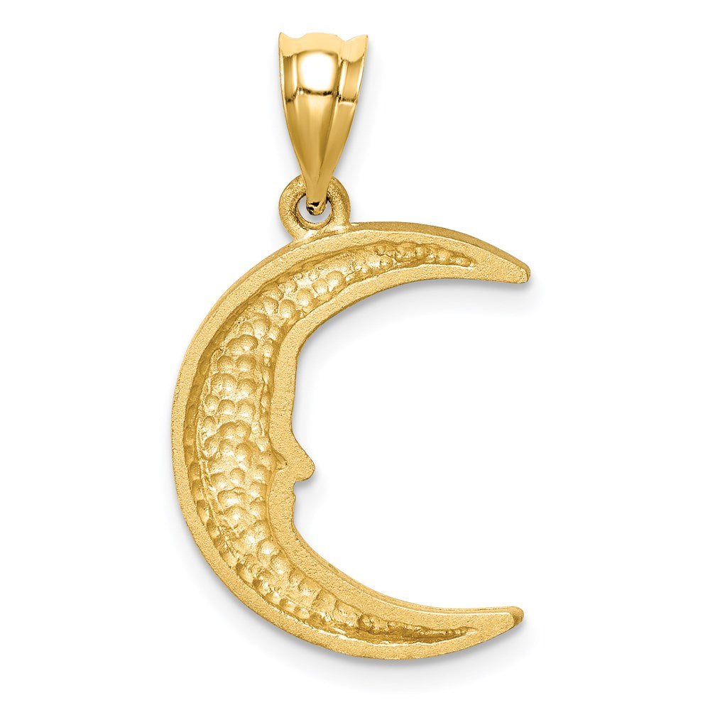 14K Gelbgold Mond-Anhänger, satiniert und diamantiert