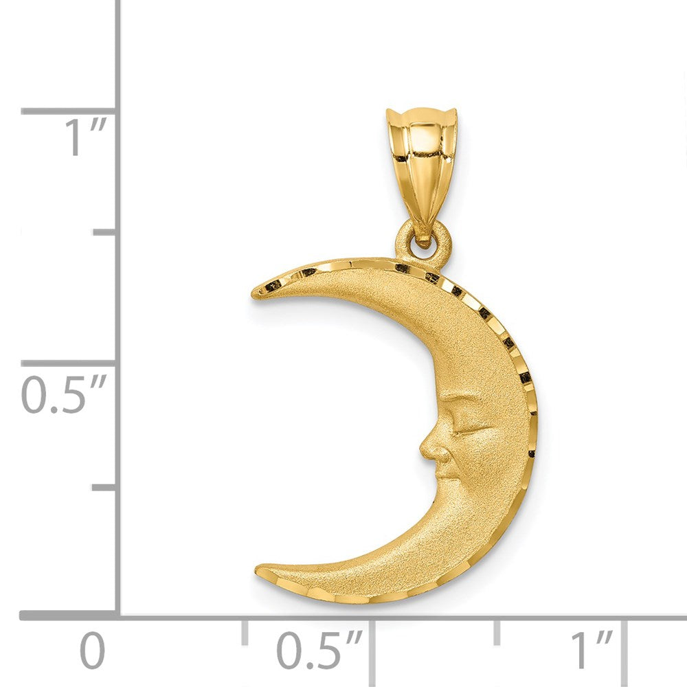 14K Gelbgold Mond-Anhänger, satiniert und diamantiert