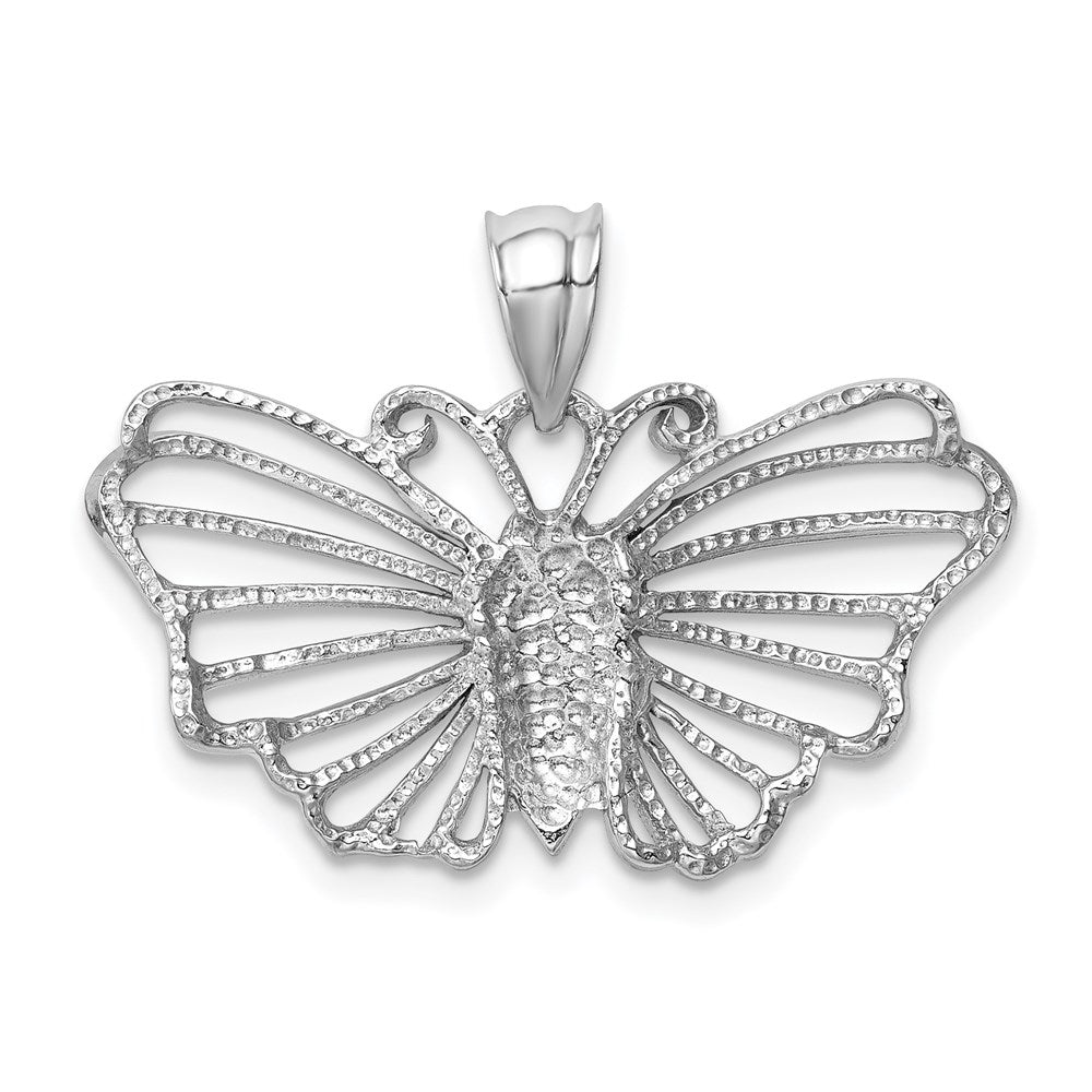 14K Weißgold Weiß Polierter Schmetterling-Anhänger