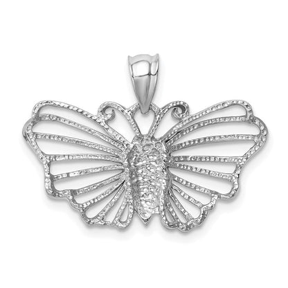 14K Weißgold Weiß Polierter Schmetterling-Anhänger
