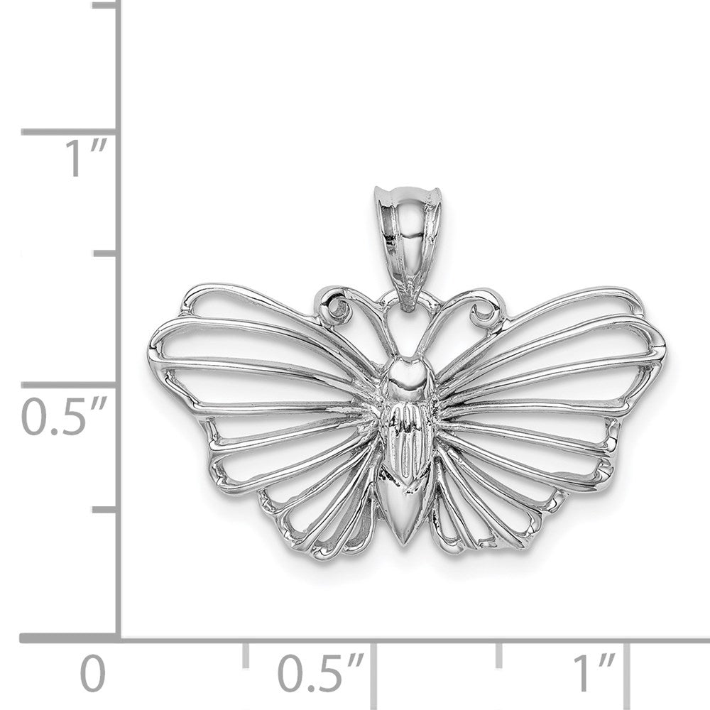 14K Weißgold Weiß Polierter Schmetterling-Anhänger