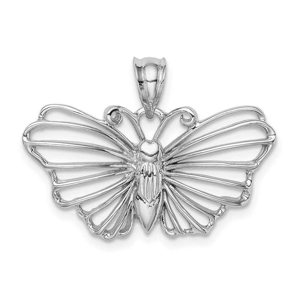 14K Weißgold Weiß Polierter Schmetterling-Anhänger