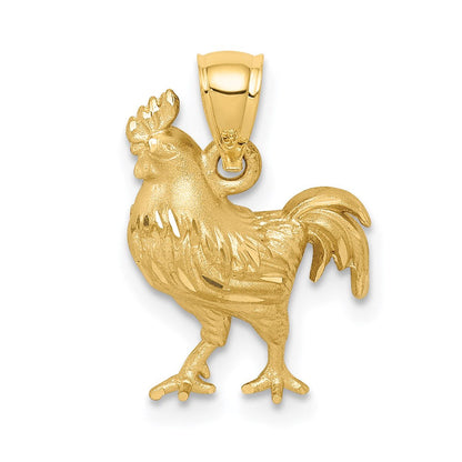 14K Gelbgold Satin Diamantiert Hahn-Anhänger