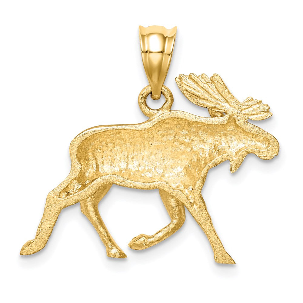 14K Gelbgold gebürsteter und diamantgeschliffener Elch-Anhänger „Alaska“