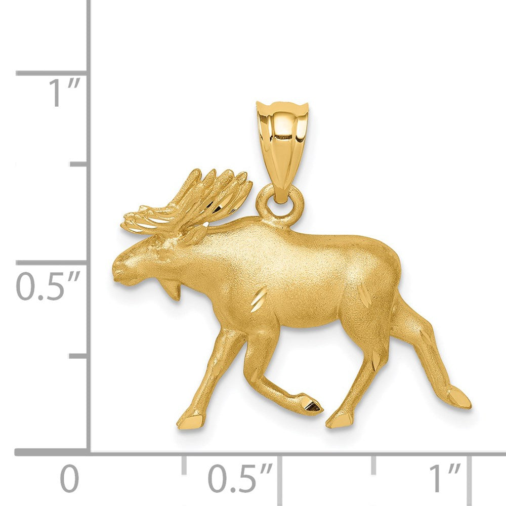 14K Gelbgold gebürsteter und diamantgeschliffener Elch-Anhänger „Alaska“