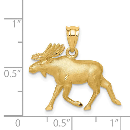 14K Gelbgold gebürsteter und diamantgeschliffener Elch-Anhänger „Alaska“