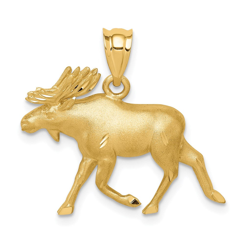 14K Gelbgold gebürsteter und diamantgeschliffener Elch-Anhänger „Alaska“