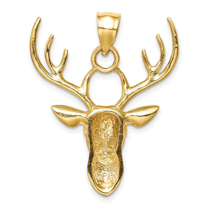 14K Gelbgold Polierter Hirschkopf-Anhänger