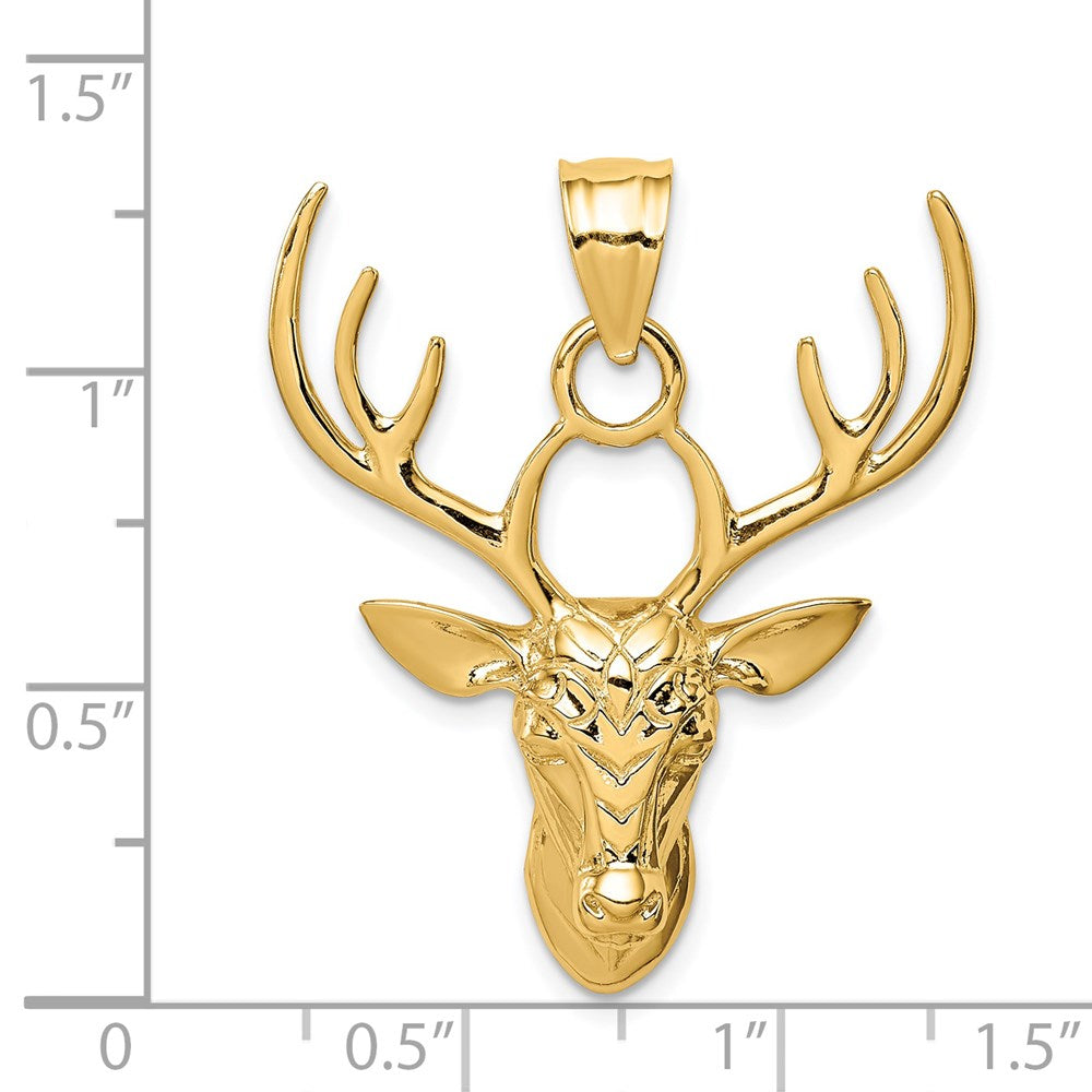 14K Gelbgold Polierter Hirschkopf-Anhänger