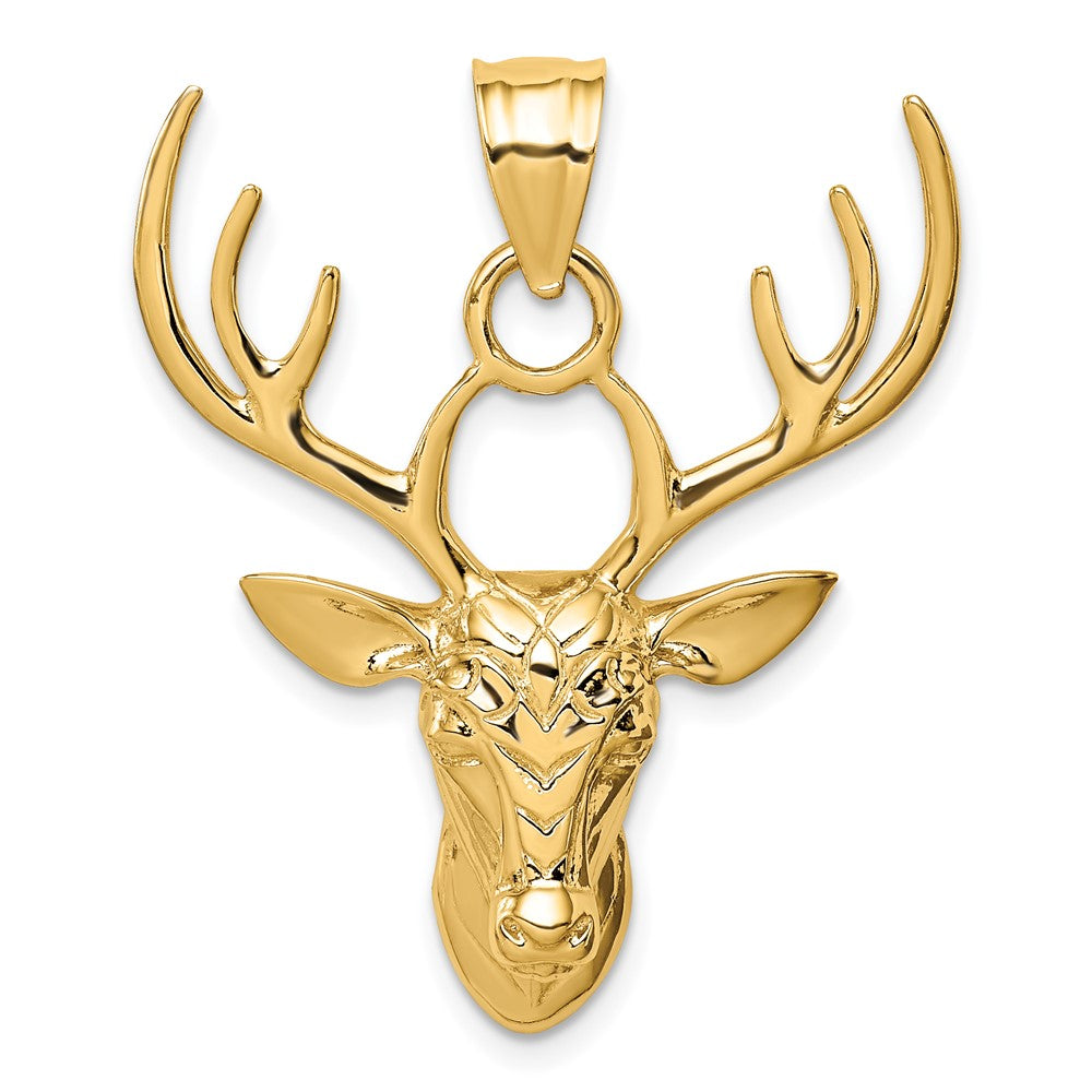 14K Gelbgold Polierter Hirschkopf-Anhänger