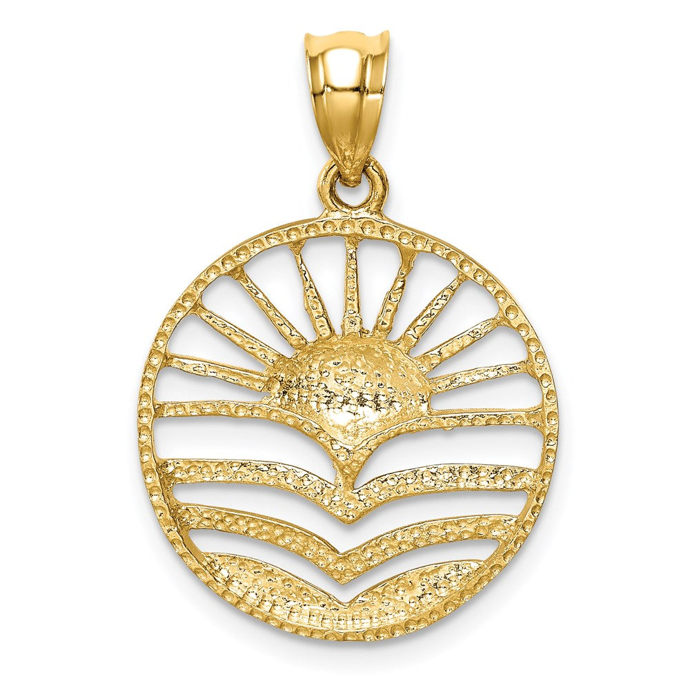 14K Gelb- und Rhodium-Gold & Weißrhodium Polierter Sonne-Set-Anhänger