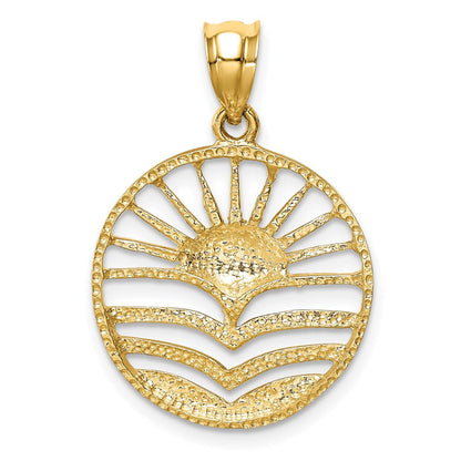 14K Gelb- und Rhodium-Gold & Weißrhodium Polierter Sonne-Set-Anhänger