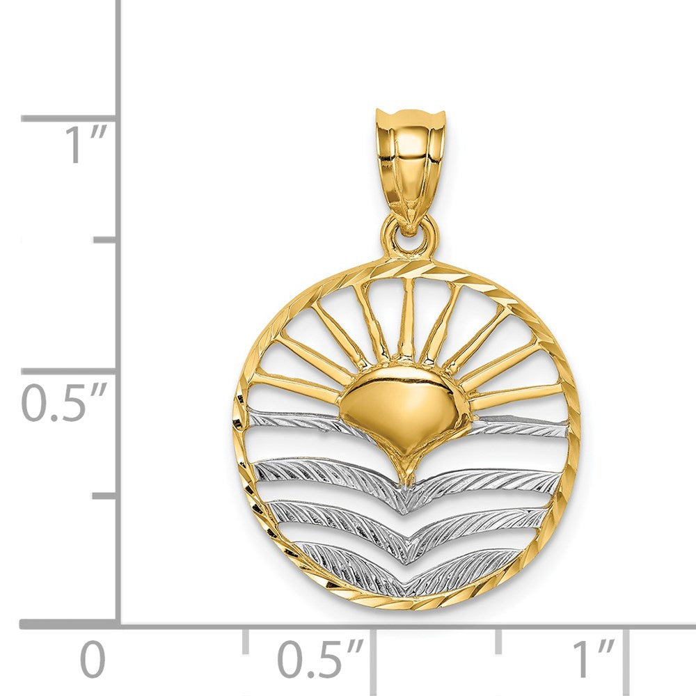 14K Gelb- und Rhodium-Gold & Weißrhodium Polierter Sonne-Set-Anhänger