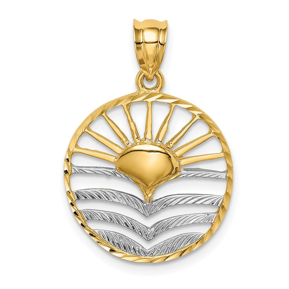 14K Gelb- und Rhodium-Gold & Weißrhodium Polierter Sonne-Set-Anhänger