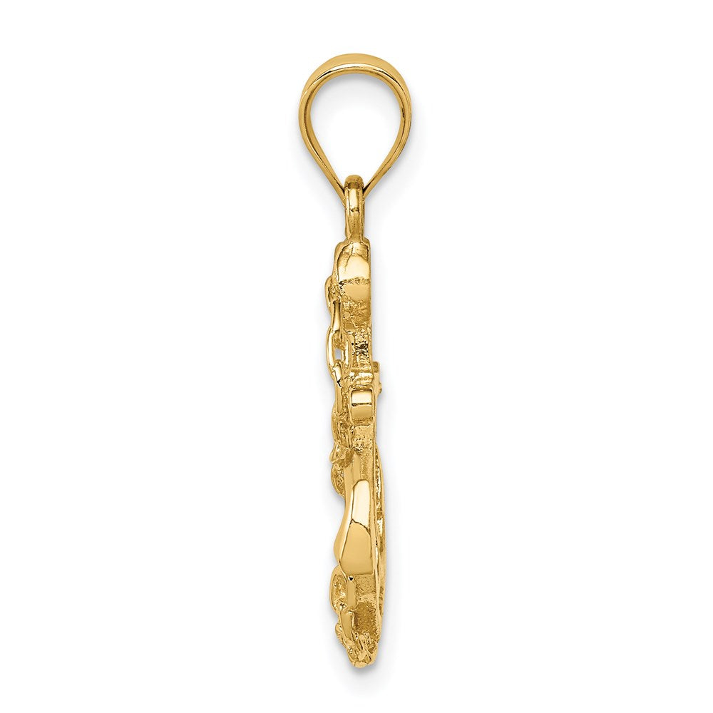14K Gelbgold Poliert Anker & Kette Anhänger