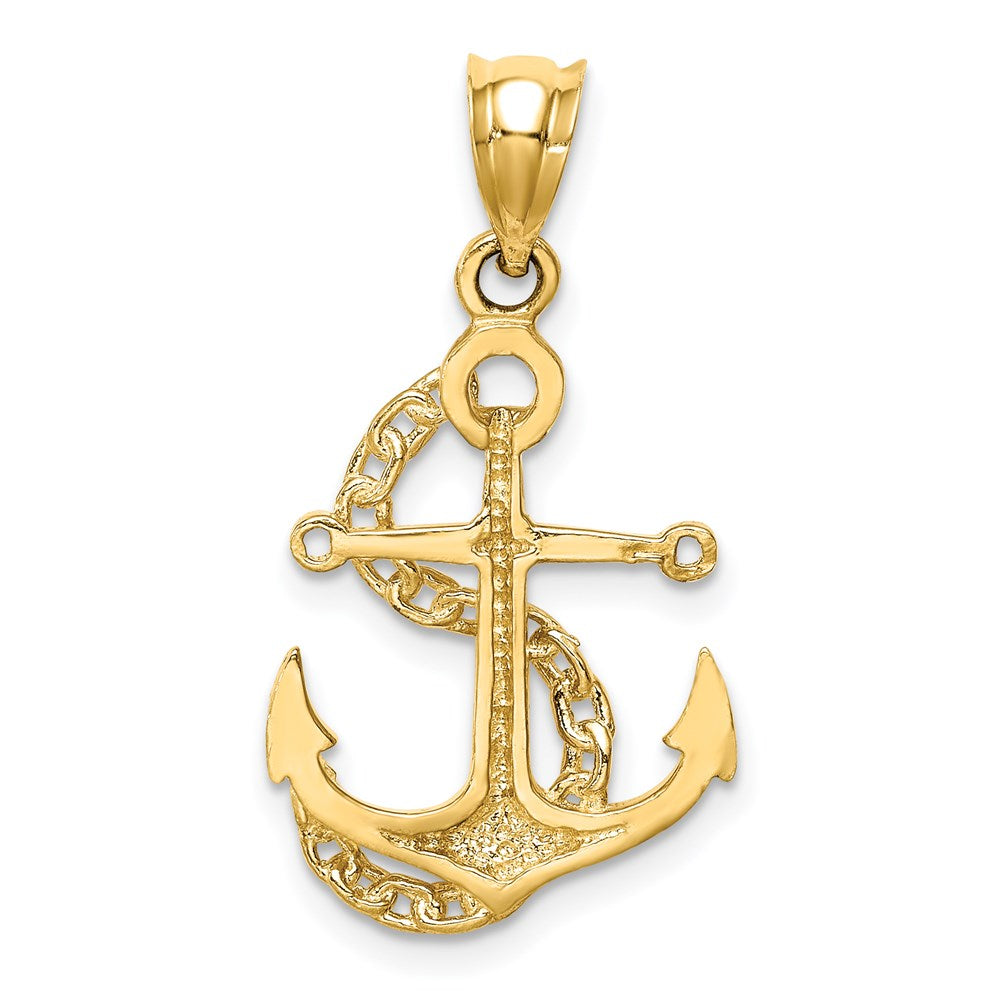 14K Gelbgold Poliert Anker & Kette Anhänger