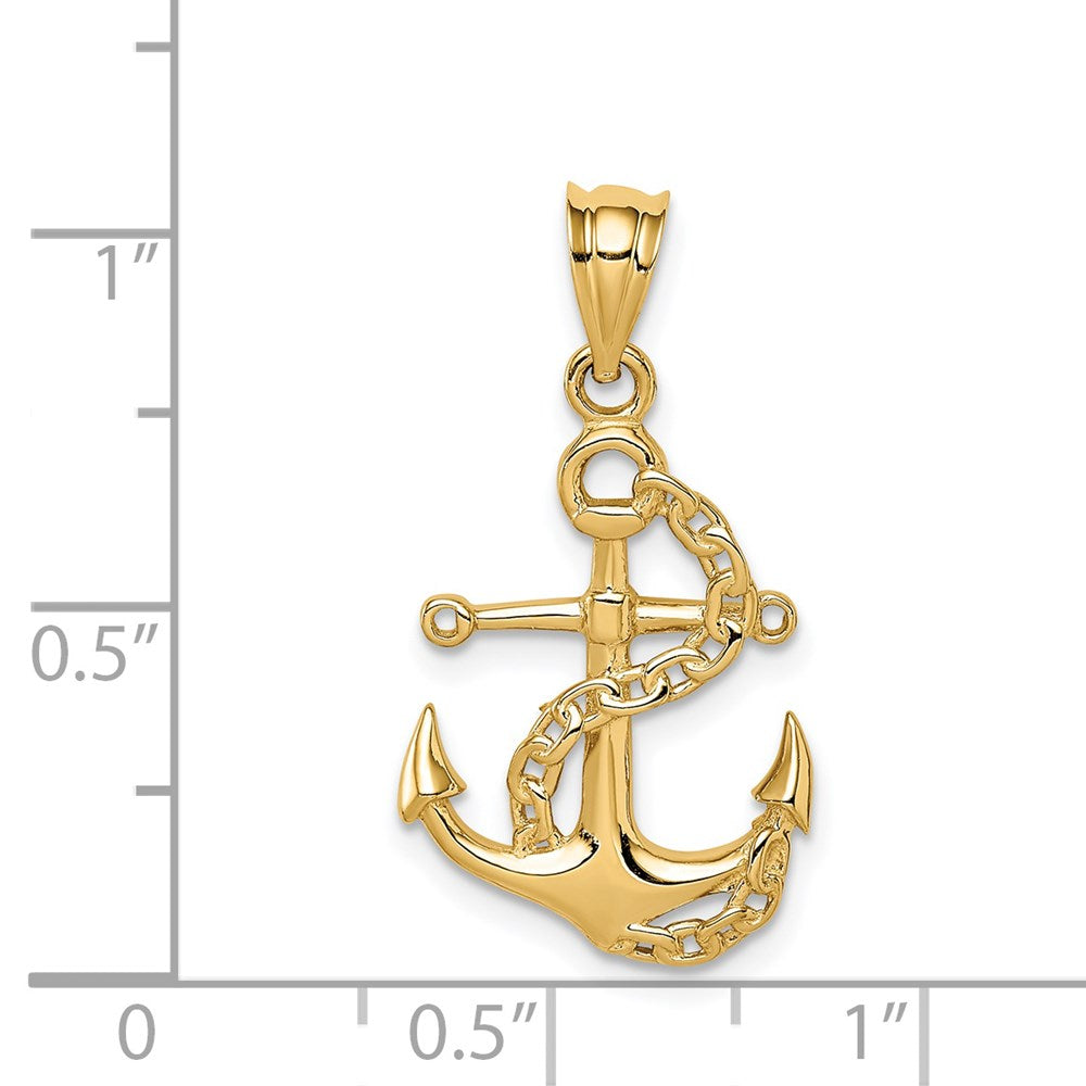 14K Gelbgold Poliert Anker & Kette Anhänger